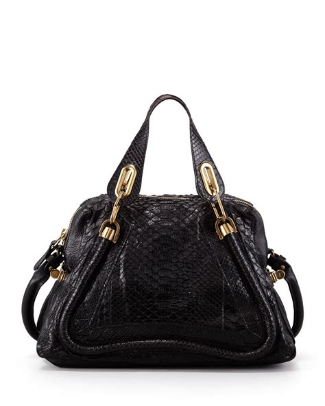 Chloe Paraty Medium Python Shoulder Bag, Black 